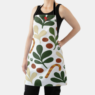 Modern Abstract Holly & Paw Print Pattern Christma Apron