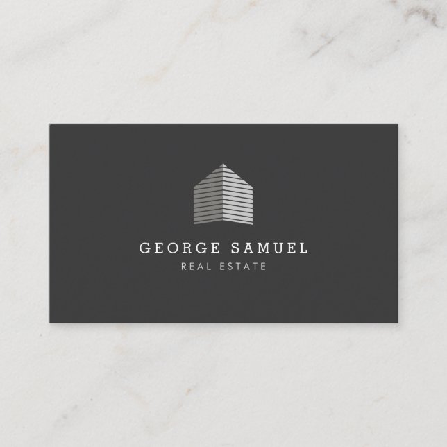 Modern Abstract Home Logo Realtor Gray White Business Card (Front)