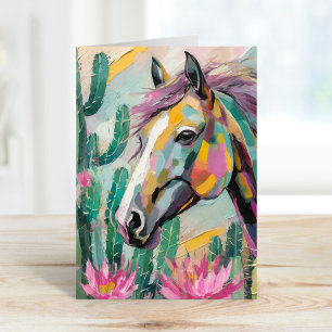 Modern Abstract Horse and Succulents Card