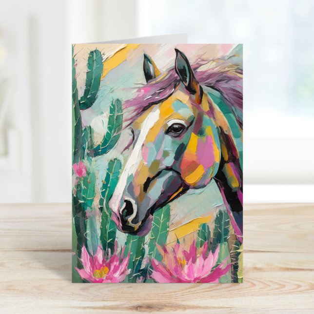 Modern Abstract Horse and Succulents Card (Creator Uploaded)