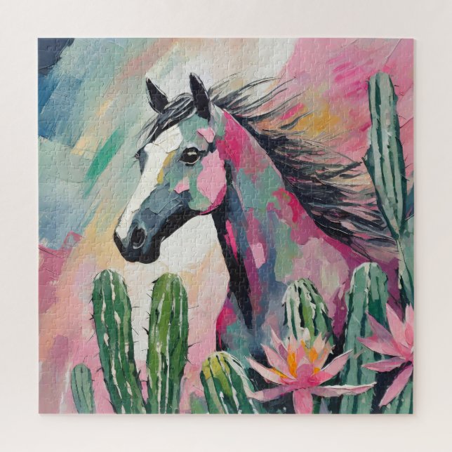 Modern Abstract Horse and Succulents Jigsaw Puzzle (Vertical)