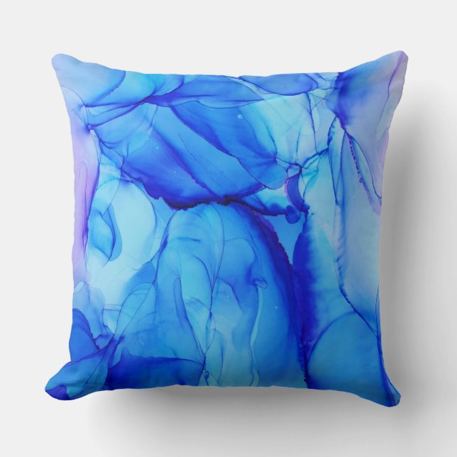 Modern Abstract Indigo Blue Purple Swirls Throw Pillow (Front)