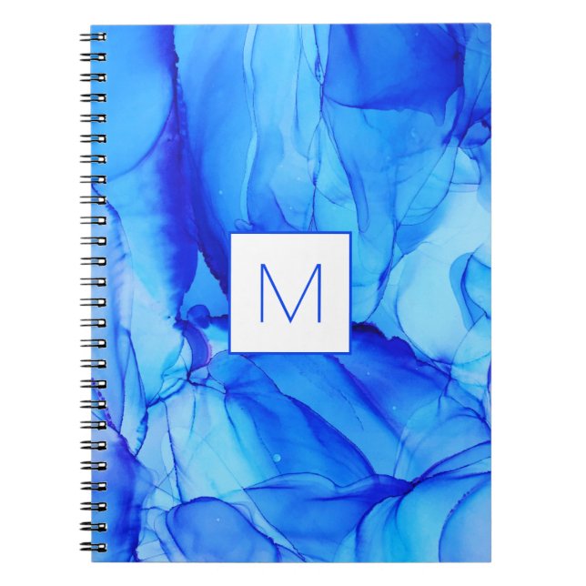 Modern Abstract Indigo Monogram Painting Notebook (Front)