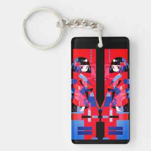 Modern Abstract Japanese Girl – Geometric Kimono Keychain