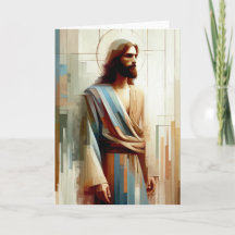 Modern Abstract Jesus Portrait Halo and Blue Sash