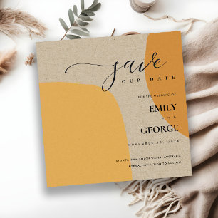 MODERN ABSTRACT KRAFT ORANGE SAVE THE DATE CARD