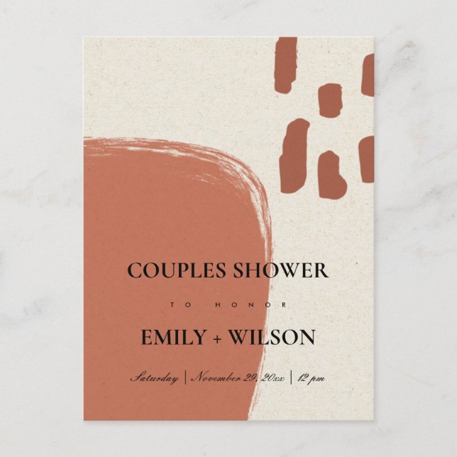 MODERN ABSTRACT KRAFT TERRACOTTA COUPLES SHOWER INVITATION POSTCARD (Front)