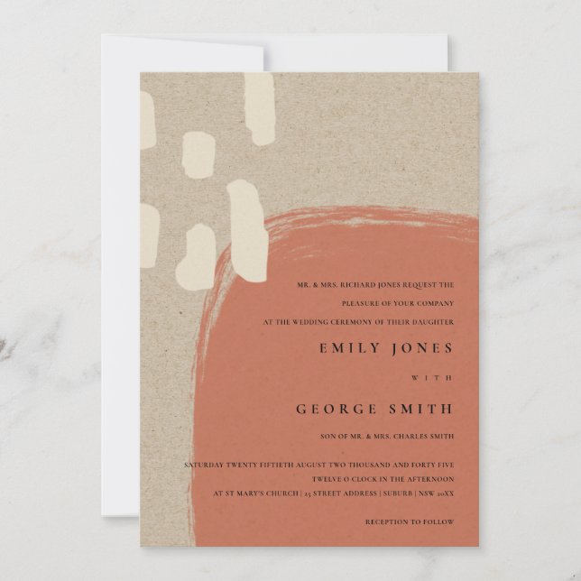 MODERN ABSTRACT KRAFT TERRACOTTA WEDDING INVITE (Front)