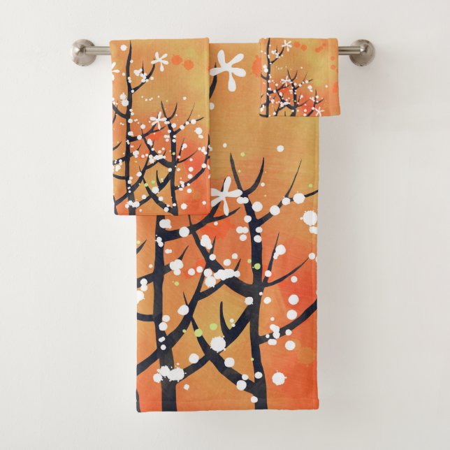 Modern Abstract Landscape Burnt Orange Bath Towel Set (Insitu)