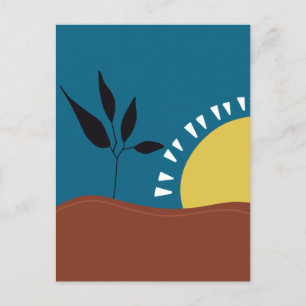 Modern abstract landscape sun minimalist postcard
