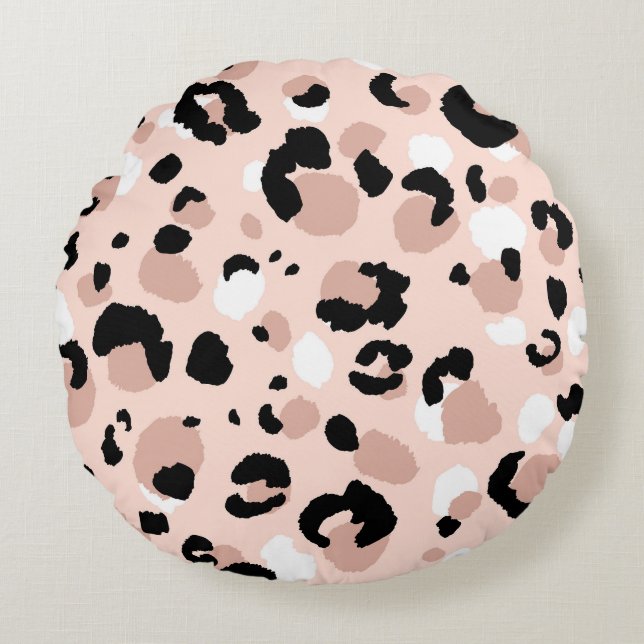 Modern Abstract Leopard Animal Print Round Pillow (Front)