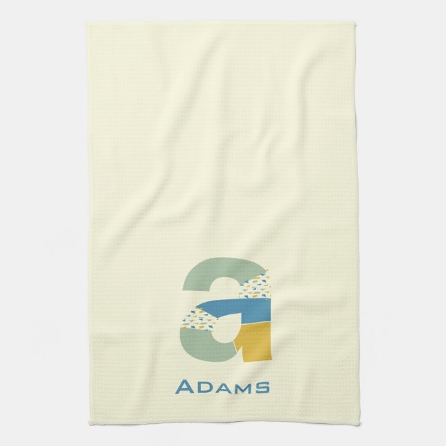 Modern Abstract Letter A Monogram Initial Kitchen Towel (Vertical)