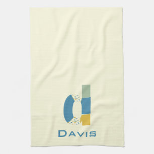 Modern Abstract Letter D Monogram Initial Kitchen Towel