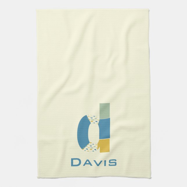 Modern Abstract Letter D Monogram Initial Kitchen Towel (Vertical)