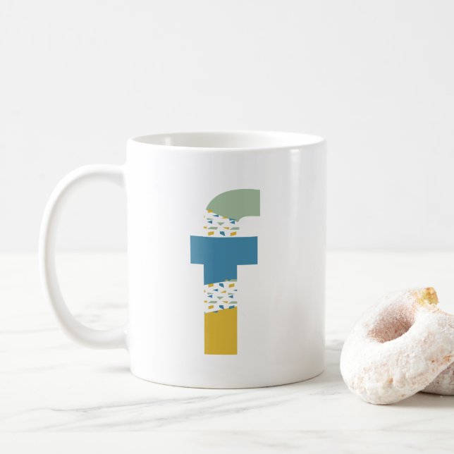 Modern Abstract Letter F Monogram Initial Coffee Mug (With Donut)