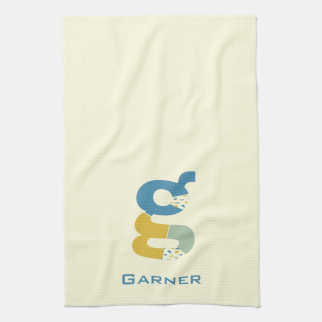 Modern Abstract Letter G Monogram Initial Kitchen Towel (Vertical)