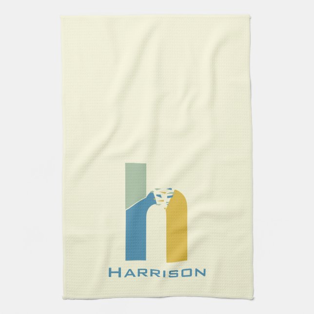 Modern Abstract Letter H Monogram Initial Kitchen Towel (Vertical)