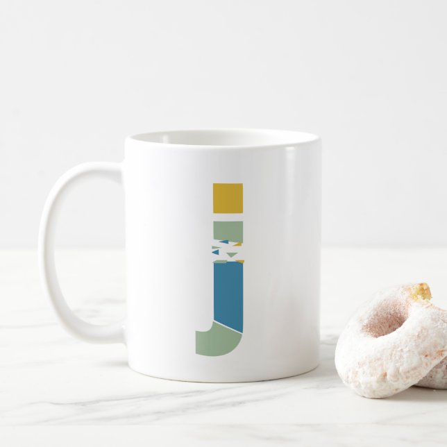 Modern Abstract Letter J Monogram Initial Coffee Mug (With Donut)