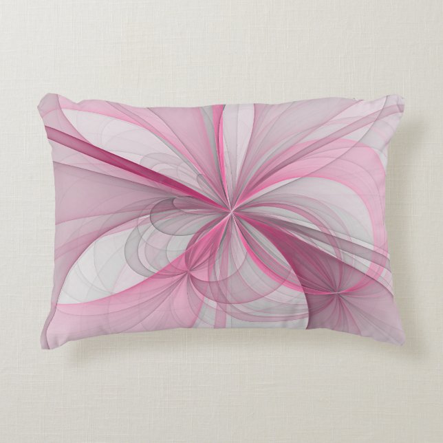 Modern Abstract Light Pink Grey Fractal Design Accent Pillow (Front)