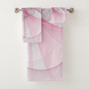 Modern Abstract Light Pink Grey Fractal Design Bath Towel Set