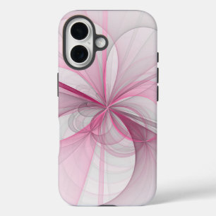 Modern Abstract Light Pink Grey Fractal Design iPhone 16 Case