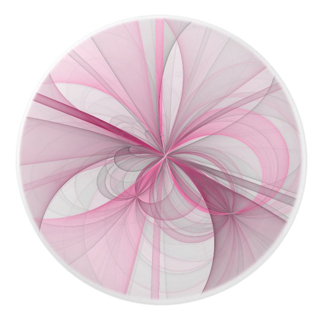 Modern Abstract Light Pink Grey Fractal Design Ceramic Knob (Front)