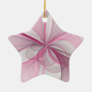 Modern Abstract Light Pink Grey Fractal Design Ceramic Ornament