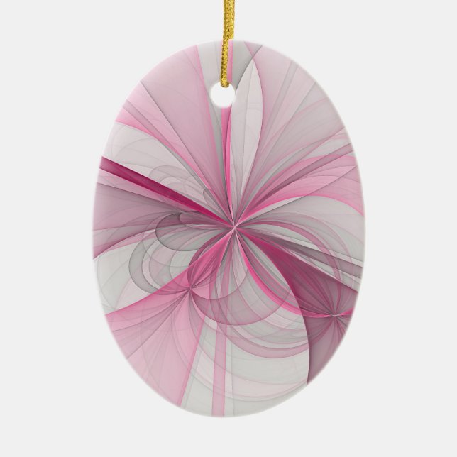 Modern Abstract Light Pink Grey Fractal Design Ceramic Ornament (Front)