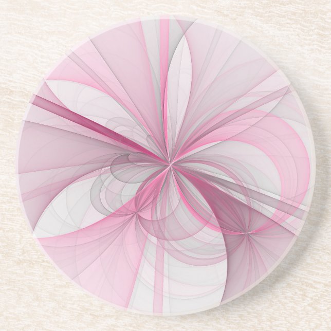Modern Abstract Light Pink Grey Fractal Design Coaster (Front)
