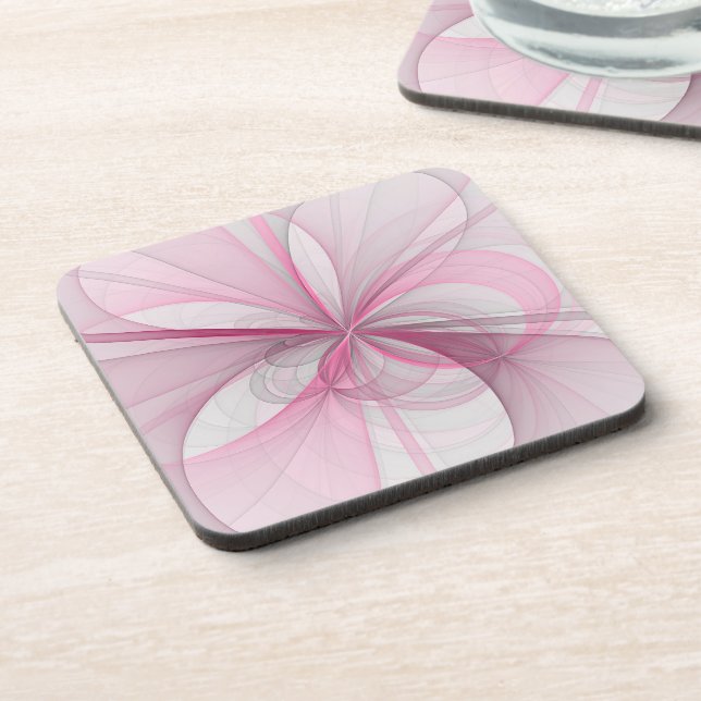 Modern Abstract Light Pink Grey Fractal Design Coaster (Left Side)