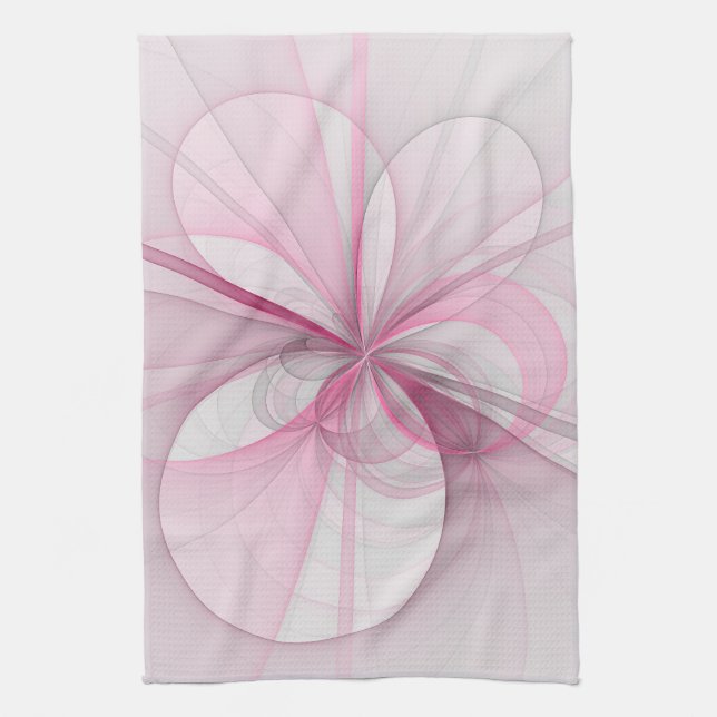 Modern Abstract Light Pink Grey Fractal Design Kitchen Towel (Vertical)