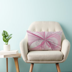 Modern Abstract Light Pink Grey Fractal Design Lumbar Pillow