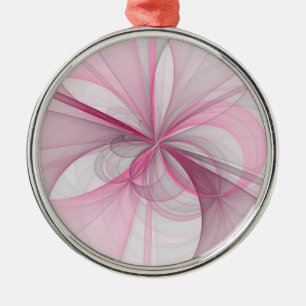 Modern Abstract Light Pink Grey Fractal Design Metal Ornament