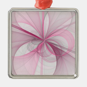 Modern Abstract Light Pink Grey Fractal Design Metal Ornament