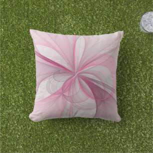 Modern Abstract Light Pink Grey Fractal Design Outdoor Pillow