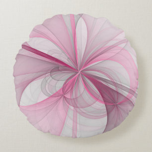 Modern Abstract Light Pink Grey Fractal Design Round Pillow
