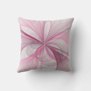 Modern Abstract Light Pink Grey Fractal Design Throw Pillow