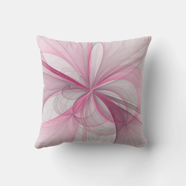 Modern Abstract Light Pink Grey Fractal Design Throw Pillow (Back)