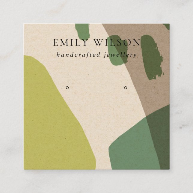 MODERN ABSTRACT LIME GREEN KRA ART EARRING DISPLAY SQUARE BUSINESS CARD (Front)