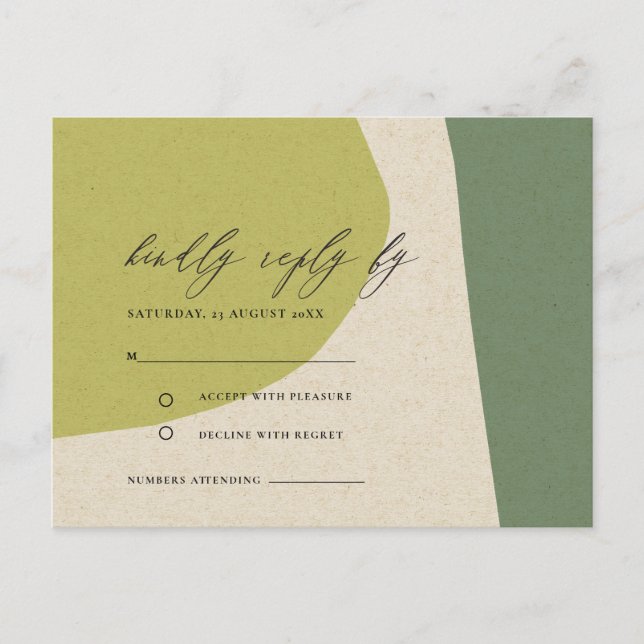 MODERN ABSTRACT LIME GREEN KRAFT ARTISTIC RSVP POSTCARD (Front)