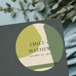 MODERN ABSTRACT LIME GREEN KRAFT ARTISTIC WEDDING CLASSIC ROUND STICKER<br><div class="desc">A perfect wedding collection for those looking for a tastefully done, elegant vibrant bold modern art theme. The hand painted background with Kraft paper texture adds a rustic touch. Personalise it with your name, your wedding date, and be sure to include a special message. Lots of designs to choose from...</div>