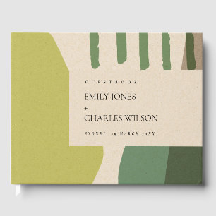 MODERN ABSTRACT LIME GREEN KRAFT ARTISTIC WEDDING GUEST BOOK