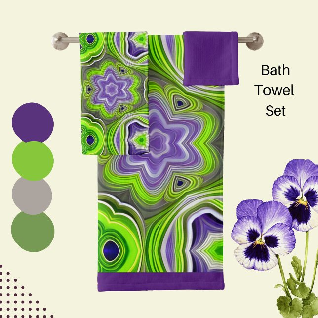 Modern Abstract Lime Green, Purple and Yellow  Bath Towel Set (Creator Uploaded)