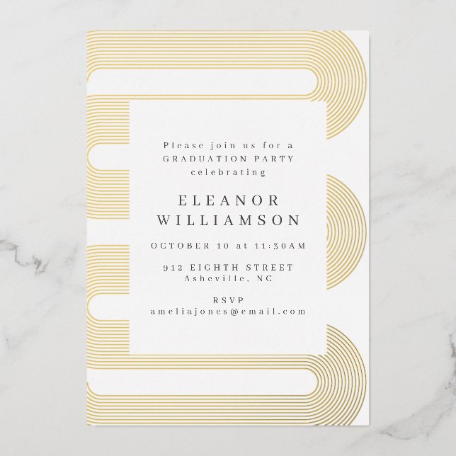 Modern Abstract Line Art Graduation Gold  (Front)