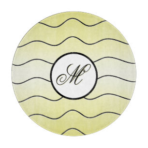 Modern Abstract Line Art Initial Butter Yellow Cutting Board