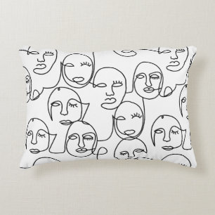 Modern Abstract Lines Faces Continuous Line Art Accent Pillow