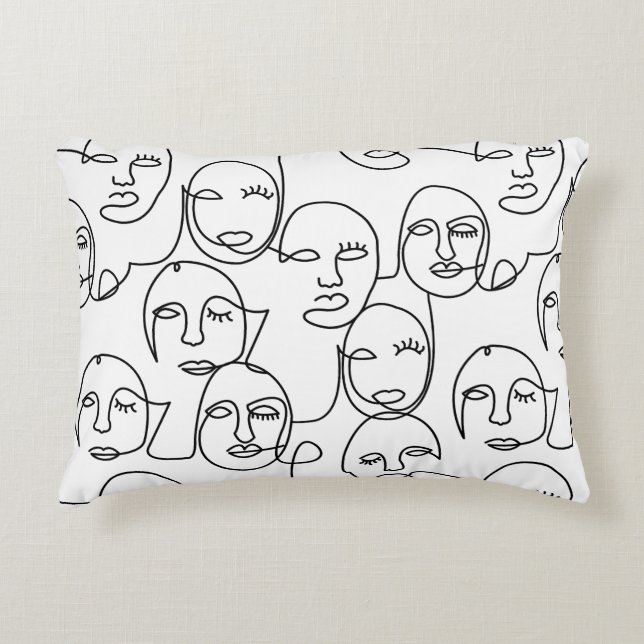 Modern Abstract Lines Faces Continuous Line Art Accent Pillow (Front)