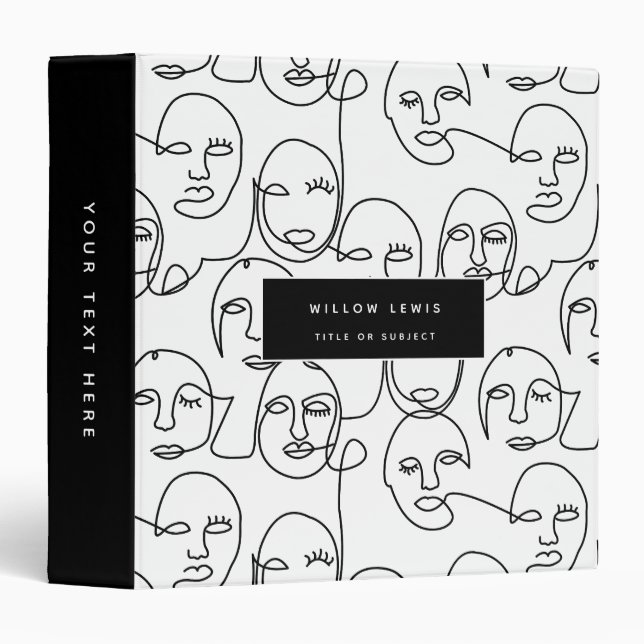 Modern Abstract Lines Faces Continuous Line Art Binder (Front/Spine)