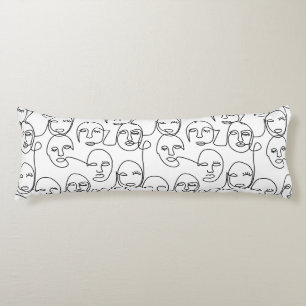 Modern Abstract Lines Faces Continuous Line Art Body Pillow