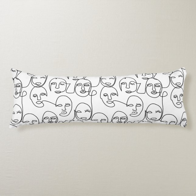 Modern Abstract Lines Faces Continuous Line Art Body Pillow (Front)
